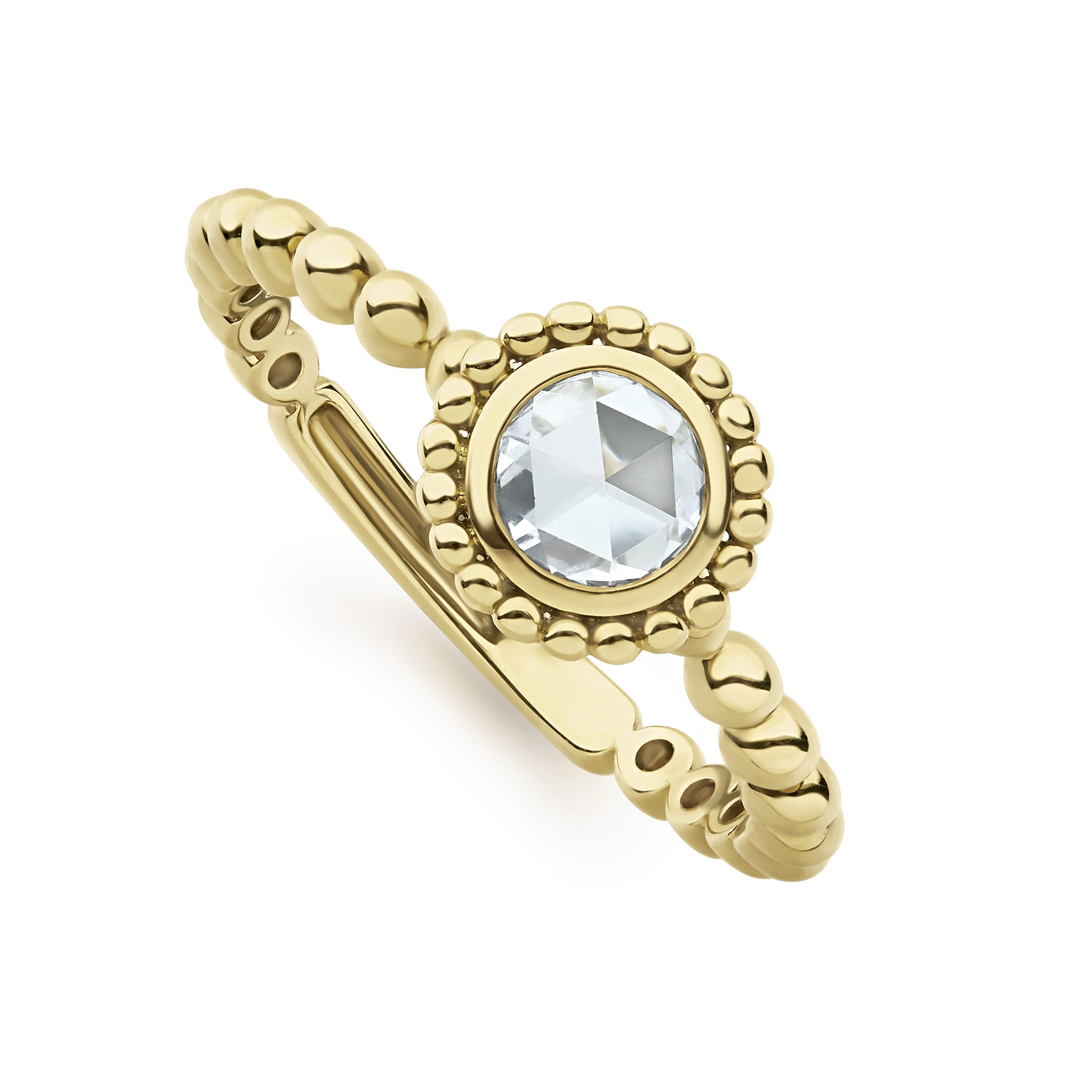 Rose cut diamond stacking ring set and surrounded by 18K gold Caviar beading. LAGOS diamonds are the highest quality natural stones.