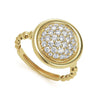 Round diamond 18k gold statement ring framed by gold ceramic. LAGOS diamonds are the highest quality natural stones.