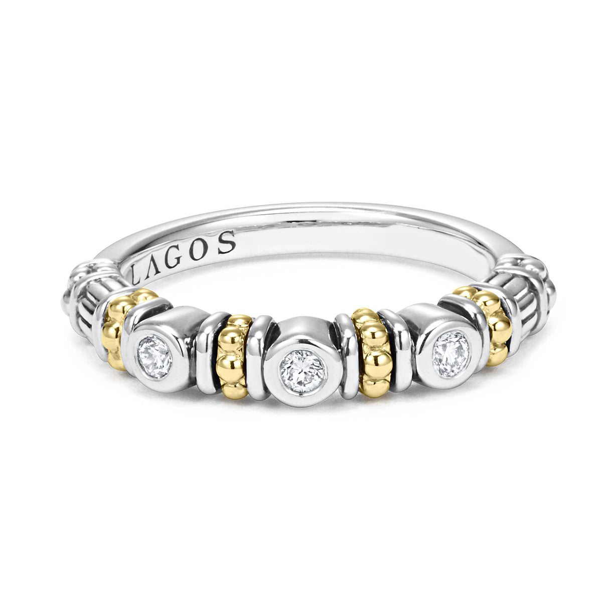 Two-Tone Three Diamond Stacking Ring | LAGOS Jewelry