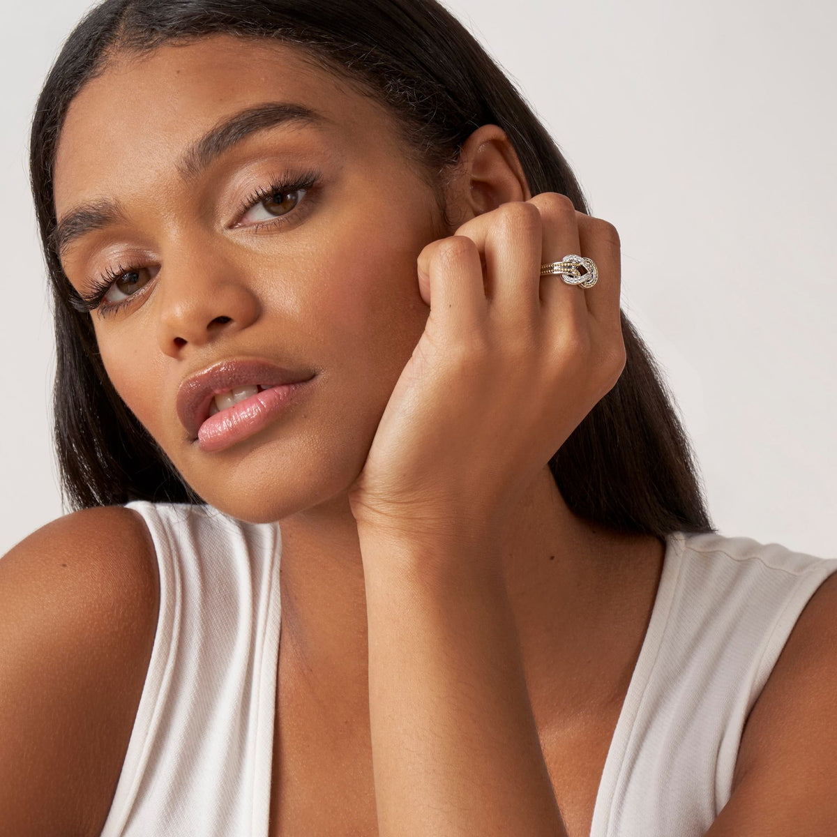 Elegant Large Two-Tone Knot Diamond Ring for Women – LAGOS