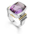Amethyst bezel-set gemstone statement ring with 18K Caviar beading on a sterling silver band.