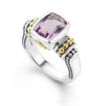Amethyst bezel-set gemstone ring with 18K Caviar beading on a sterling silver band.