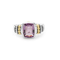 Rittenhouse Bezel-Set Amethyst Ring featuring a polished silver band with 18K Caviar beading and a bezel-set faceted amethyst gemstone.