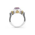 Rittenhouse Bezel-Set Amethyst Ring featuring a square purple gemstone in sterling silver with 18K gold bead accents and decorative silver band detailing.