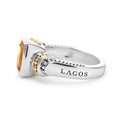 Rittenhouse Bezel-Set Citrine Ring with a large orange gemstone, sterling silver band, and 18K Caviar beading, engraved with LAGOS.