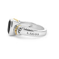 Rittenhouse Bezel-Set Onyx Ring featuring a sterling silver band with an onyx stone and 18K gold caviar beading, engraved with LAGOS.