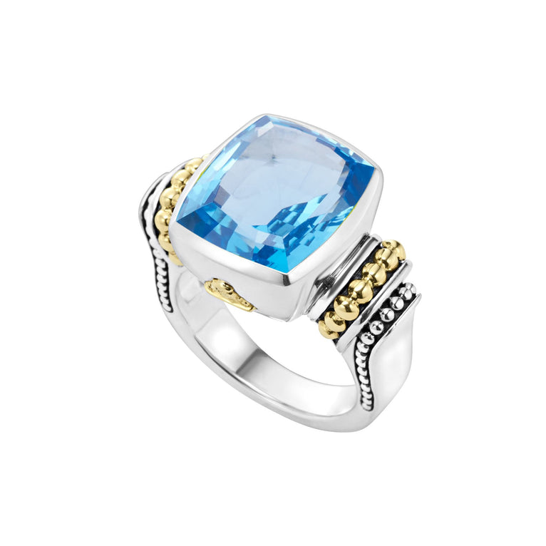 Small Swiss Blue Topaz Statement Ring Caviar Color LAGOS Jewelry
