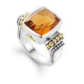 Citrine bezel-set gemstone ring with 18K gold Caviar beading on a sterling silver band.