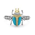 Rare Wonders Turquoise Beetle Diamond Ring with turquoise cabochon, diamonds, 18K gold, sterling silver accents, and textured band.