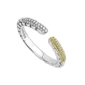 Diamond open stacking ring with 18K gold and sterling silver Caviar beading. Ideal to pair with other stacking rings. LAGOS diamonds are the highest quality natural stones.