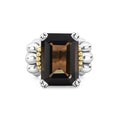 Glacier Large Emerald-Cut Smoky Quartz Ring with a smoky quartz gemstone, sterling silver beaded band, and 18K gold caviar beading accents.