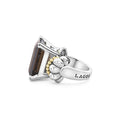Glacier Large Emerald-Cut Smoky Quartz Ring in sterling silver with 18K gold caviar beading, featuring a prong-set emerald-cut smoky quartz gemstone.