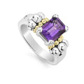  Small Emerald-Cut Amethyst Ring set in sterling silver and 18K gold