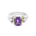Close up of  Small Emerald-Cut Amethyst Ring