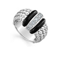Diamonds set in sterling silver are accented by sleek black ceramic and Caviar beading on this ring. LAGOS diamonds are the highest quality natural stones.
