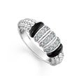 Diamonds set in sterling silver are accented by sleek black ceramic and Caviar beading on this statement ring. LAGOS diamonds are the highest quality natural stones.