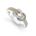 Diamonds and 18K gold woven in a knot motif form this unique Newport ring. LAGOS diamonds are the highest quality natural stones.