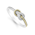 Diamonds and 18K gold woven in a knot motif form this unique petite Newport ring. LAGOS diamonds are the highest quality natural stones.