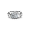 Pavé diamonds and sterling silver Caviar beading form this unique band ring. LAGOS diamonds are the highest quality natural stones.