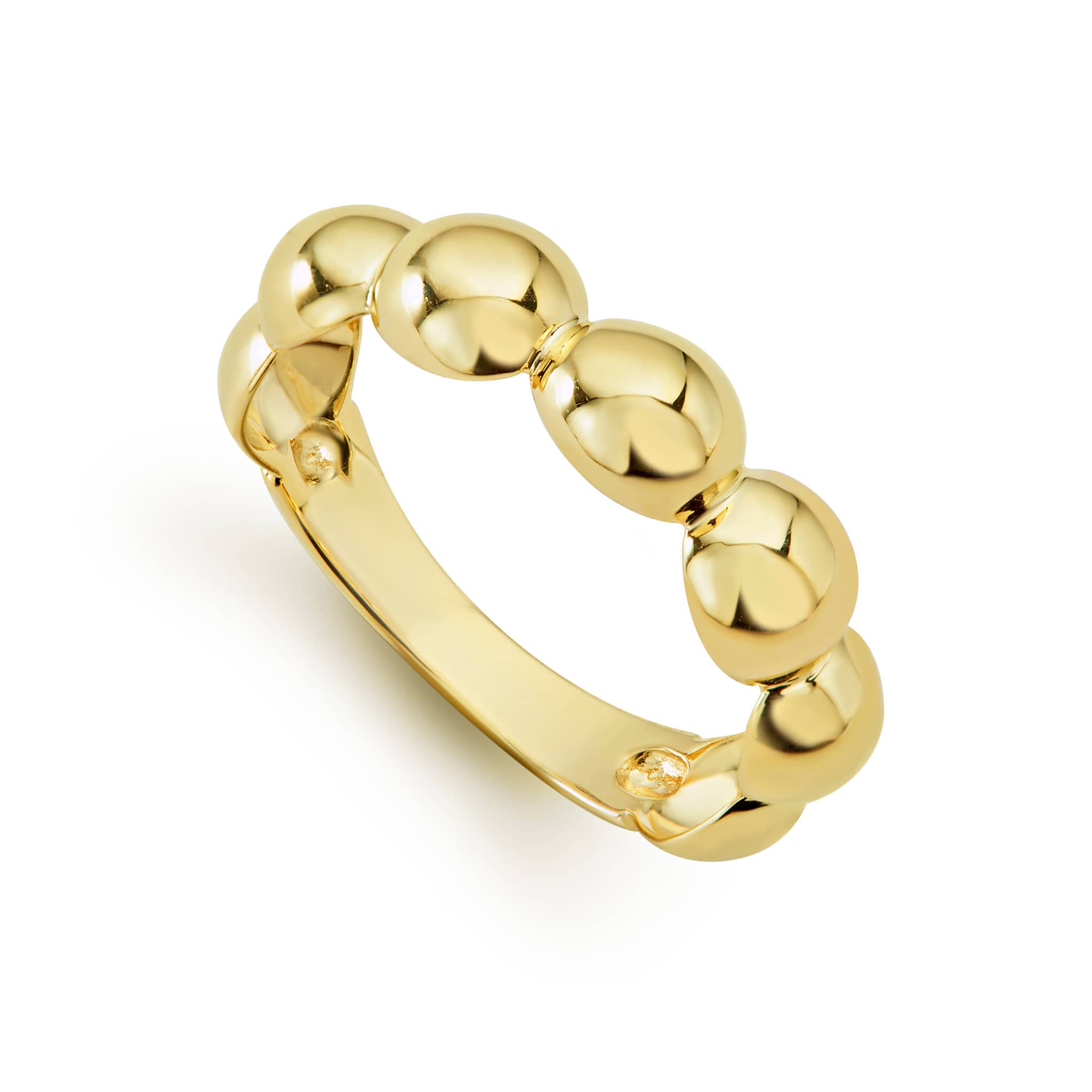 A signature ring with Caviar beading in 18K gold.