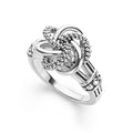 Bands of Caviar beading and highly polished sterling silver form this love knot ring.
