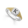 A LAGOS exclusive. Highly polished sterling silver signet ring with 18K gold beading.