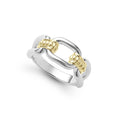 Sterling silver & 18k gold variations of Caviar beading & fluting elements form this oval link ring.