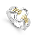 Sterling silver & 18k gold variations of Caviar beading & fluting elements form this oval link ring.