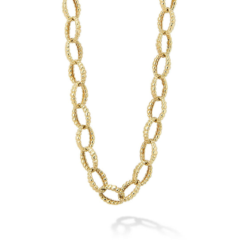 18k gold oval flutes form this link necklace finished with a signature 18K gold lobster clasp.