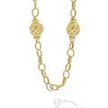 18k gold Caviar link necklace with four open fluted stations that easily adjusts to various lengths.