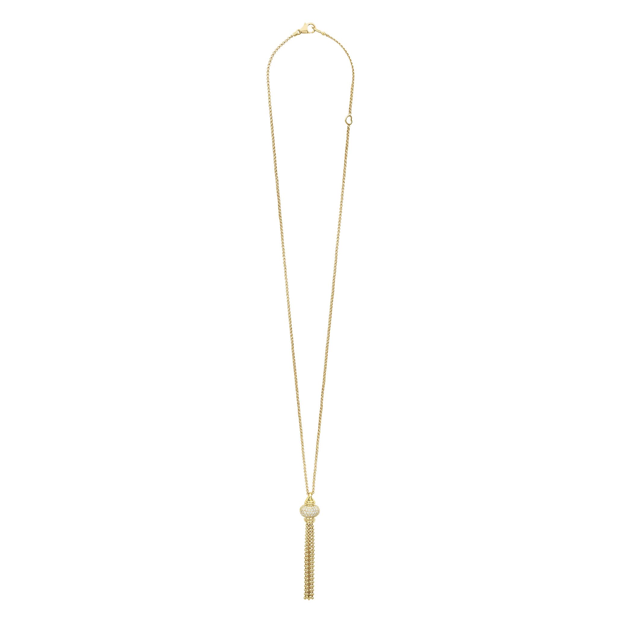 Caviar Gold Caviar Tassel Diamond Pendant Necklace featuring a pavé‐set bead with diamonds, 18K gold caviar details, and a delicate tassel on a fine-link chain.