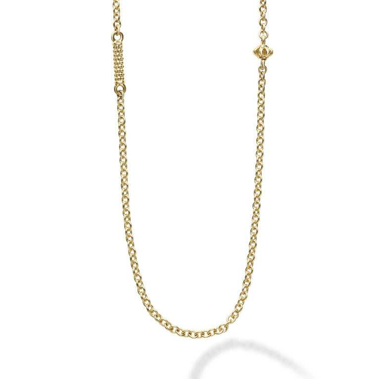 18K gold Caviar beading and fluted accents create this 32 inch necklace. Ideal to style with various necklaces for a unique look.