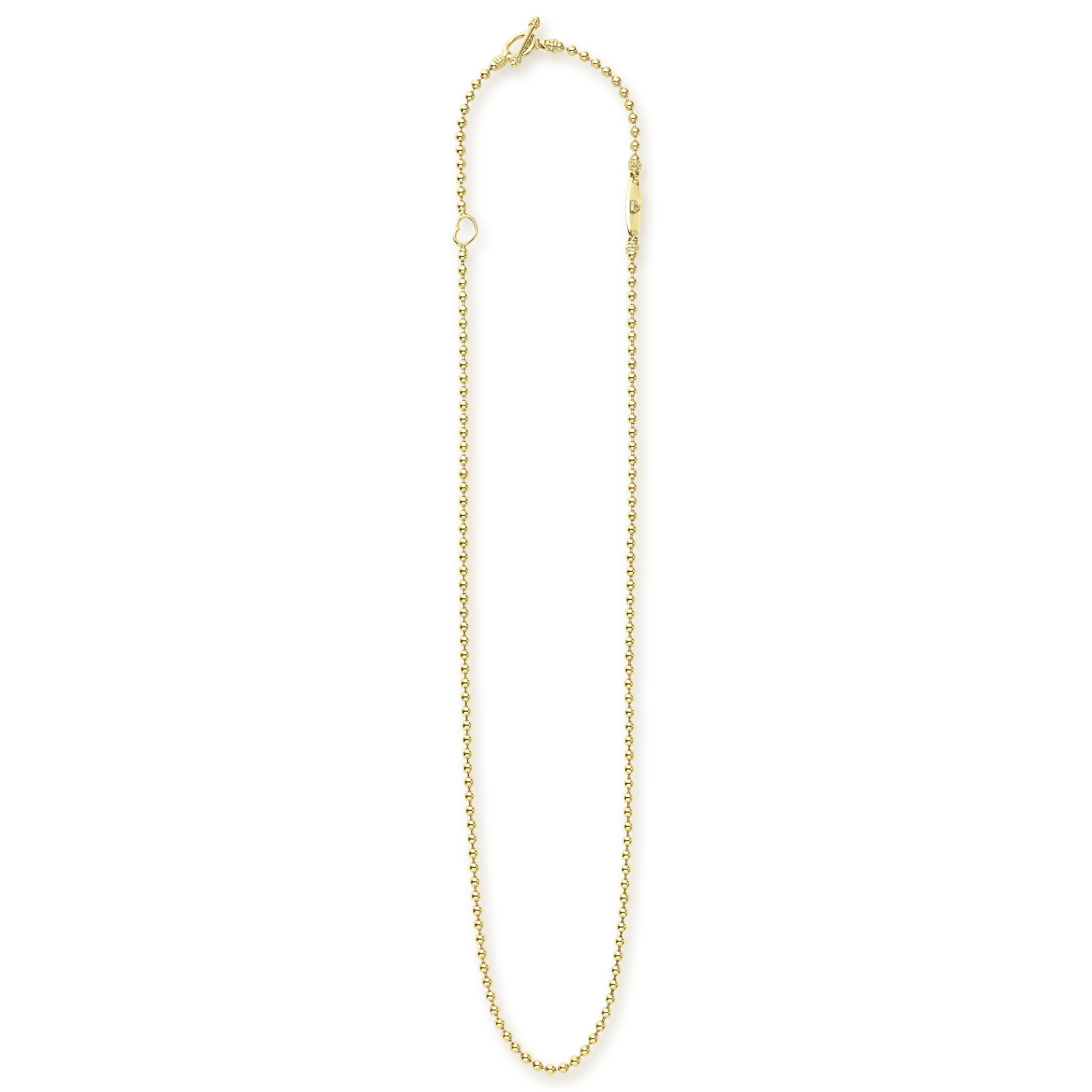 18K gold ball chain necklace finished with a toggle clasp that adjusts from 18 to 20 inches.