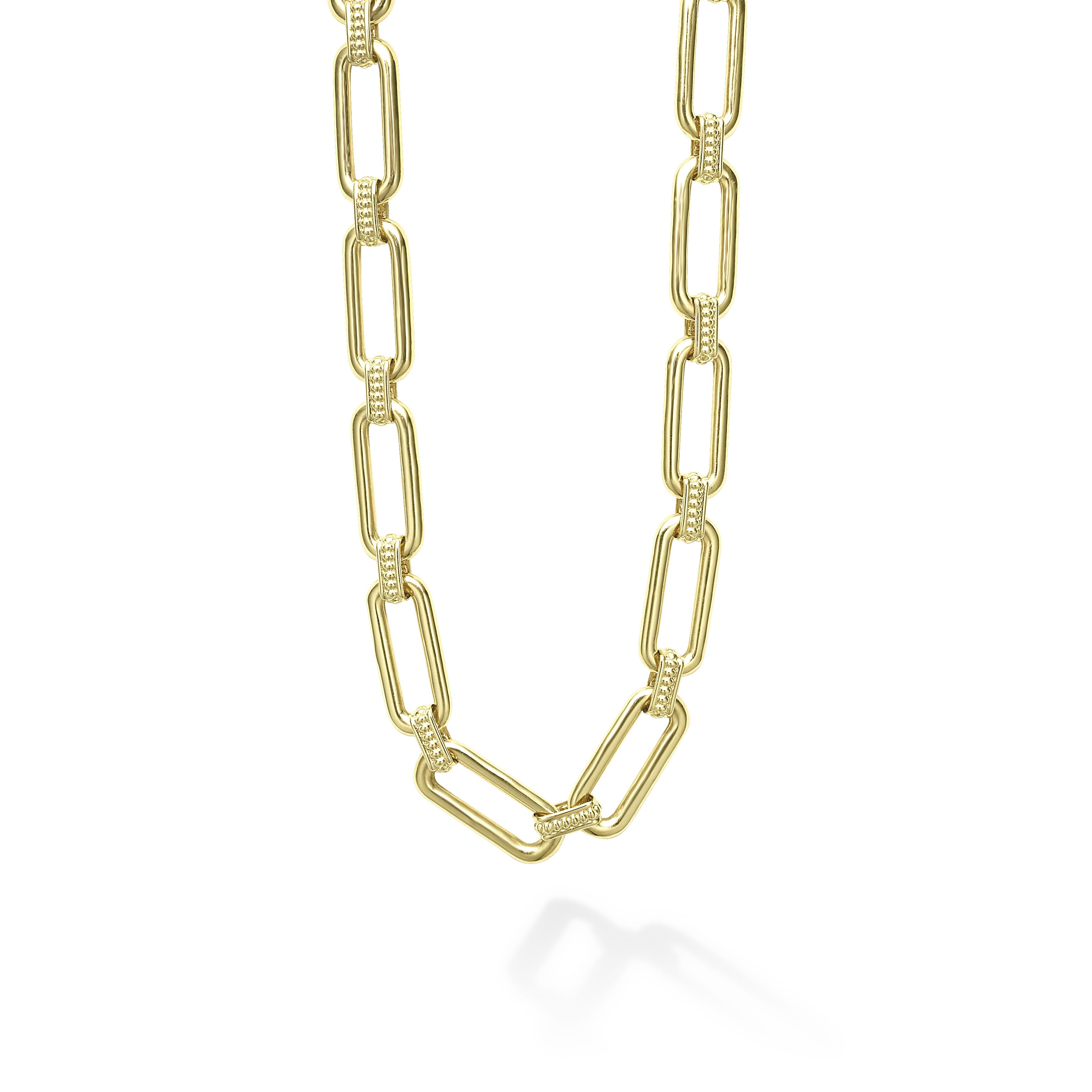 18K gold variations of Caviar beading & fluting elements form this timeless link necklace.