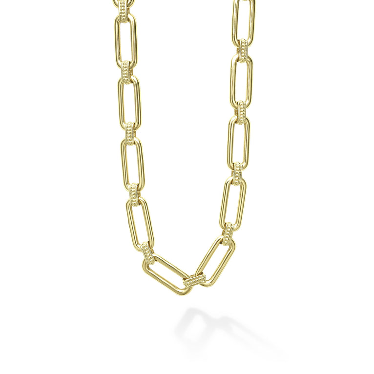 18K gold variations of Caviar beading & fluting elements form this timeless link necklace.