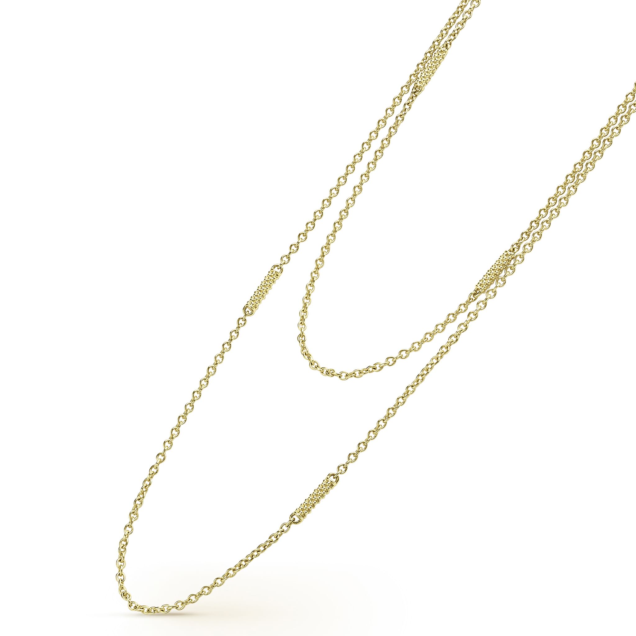 Signature Caviar 18K Gold Superfine Station Chain Necklace