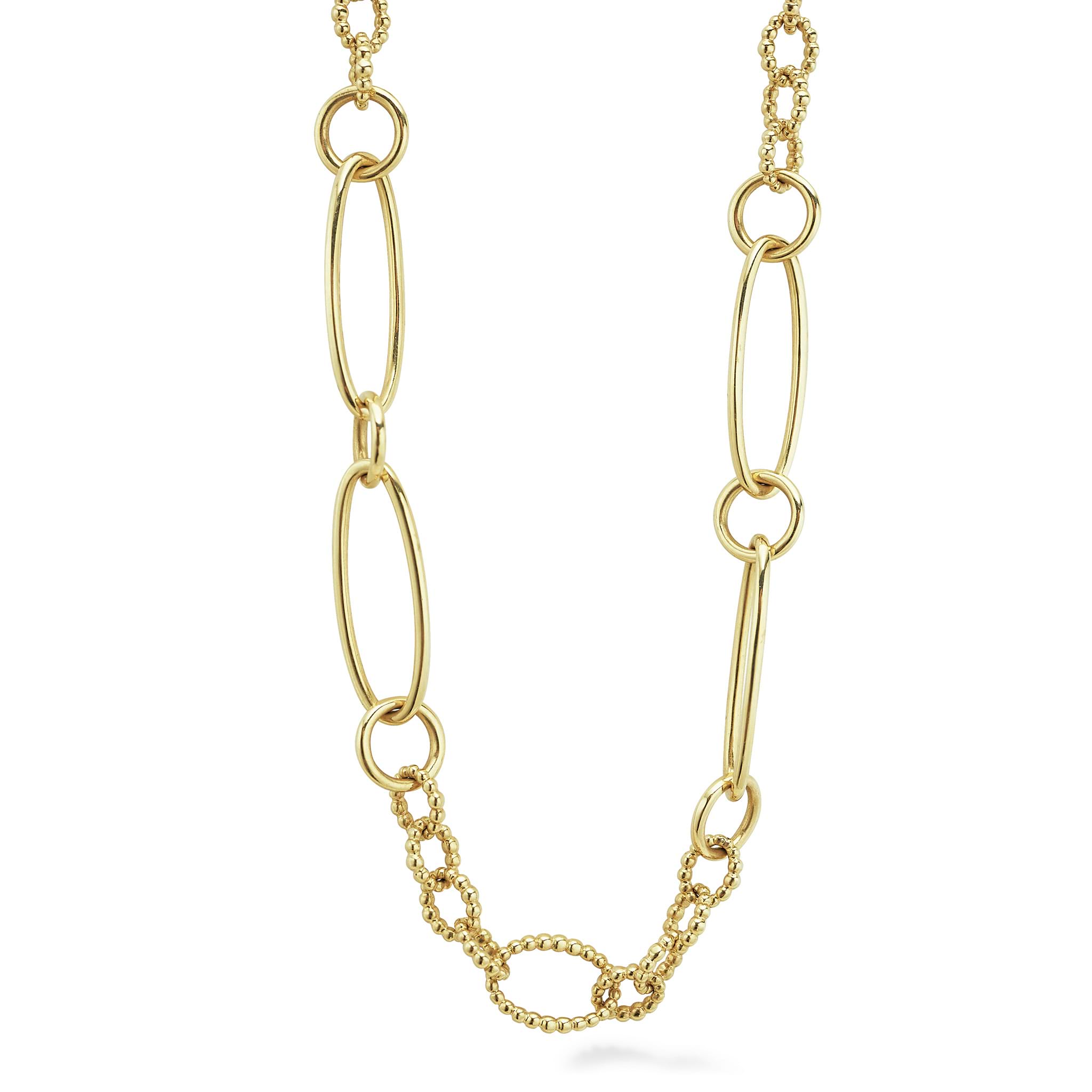 18k gold variations of Caviar beading & fluting elements form this timeless link necklace.