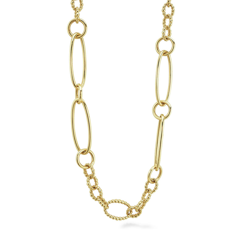 18k gold variations of Caviar beading & fluting elements form this timeless link necklace.