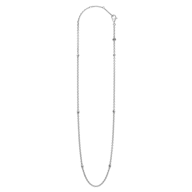 Signature Caviar Silver Beaded Station Necklace