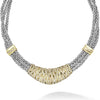 Pavé diamonds in 18K gold wrap around this statement necklace with three strands of sterling silver beading. LAGOS diamonds are the highest quality natural stones.