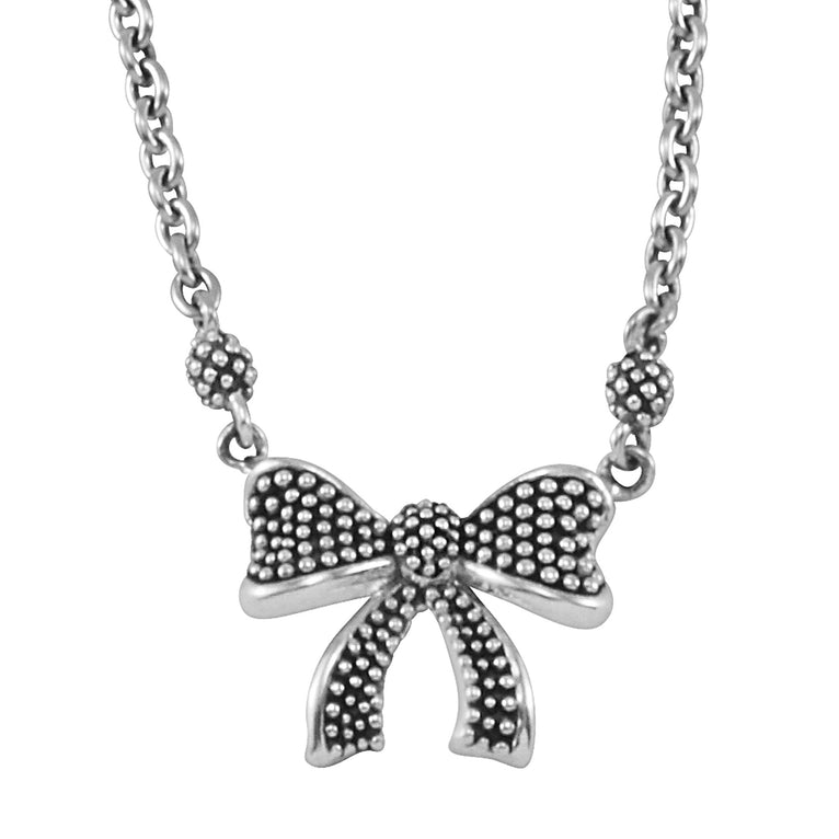 A LAGOS exclusive. Just for children. Wonderfully detailed sterling silver bow necklace with Caviar beaded accents from the LAGOS Kinder collection.
