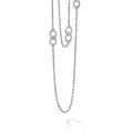 Four sterling silver fluted link stations finished on a long chain necklace.