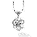 Sterling silver Caviar beaded love knot pendant on a sterling silver ball chain necklace finished with a lobster clasp and LAGOS charm.