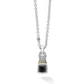 Onyx gemstone drop pendant necklace with 18K gold and sterling Caviar beading. Necklace adjusts from 16 to 18 inches for added versatility.