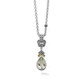 Prasiolite teardrop pendant necklace with 18K gold and sterling Caviar beading finished on a versatile link necklace with six sterling silver Caviar beaded stations.