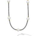 Five cultured freshwater pearl stations highlighted with 18k gold Caviar beading on a signature sterling silver Caviar beaded necklace.