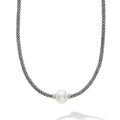 A cultured freshwater pearl station highlighted with 18k gold Caviar beading on a signature sterling silver Caviar beaded necklace.