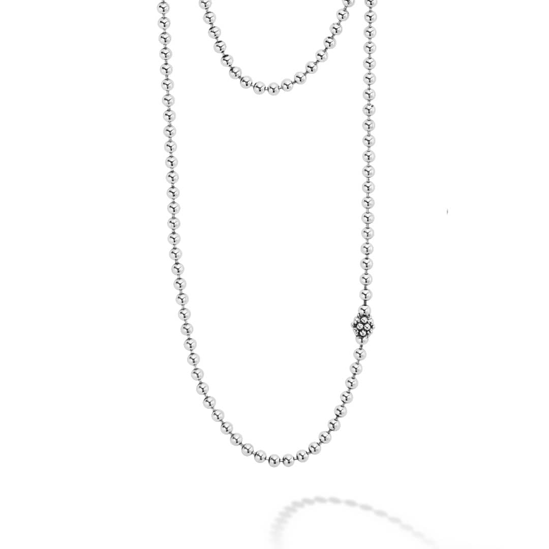 Sterling silver necklace with Caviar beading and fluted accents. Ideal to style various necklaces for a unique look.