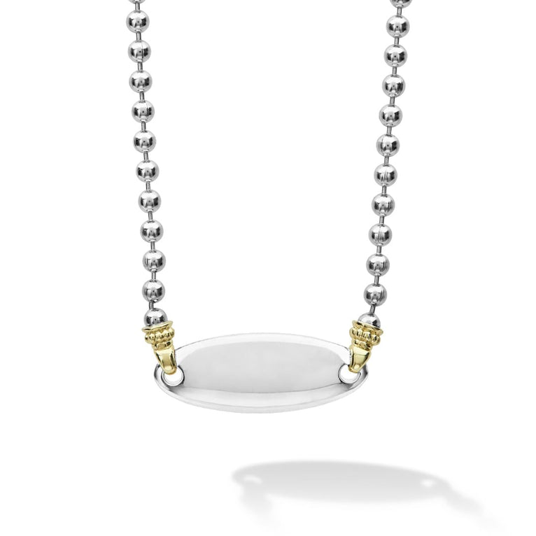 Highly polished sterling silver necklace with 18K gold beading. Ideal for a modern initial or classic monogram.