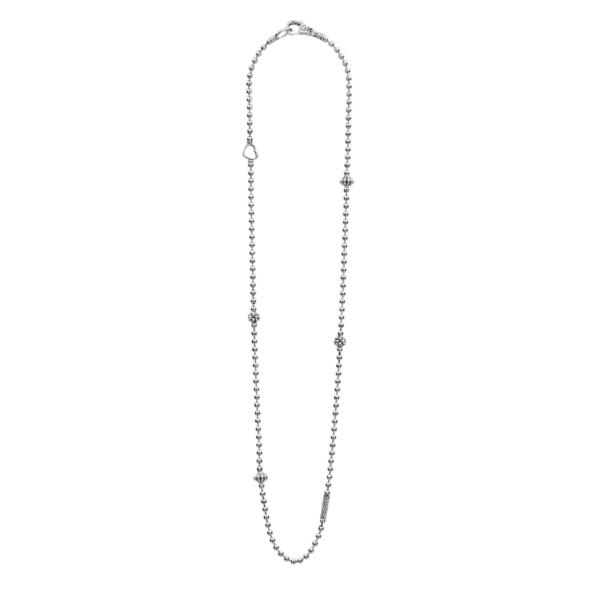 Caviar Icon Silver Caviar Beaded Necklace: Delicate silver-toned ball-chain.